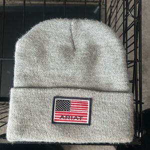 Ariat Gray Beanie with American Flag Patch